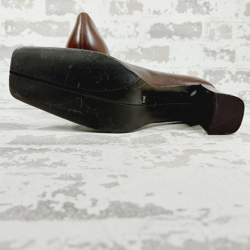 Nine West Nehemy Brown Leather Slip On Square Toe Block Heel shoes - Picture 8 of 12